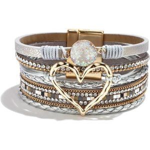 Long tiantian Boho Leather Wrap Bracelets for Women Cute Stackable Heart Summer
